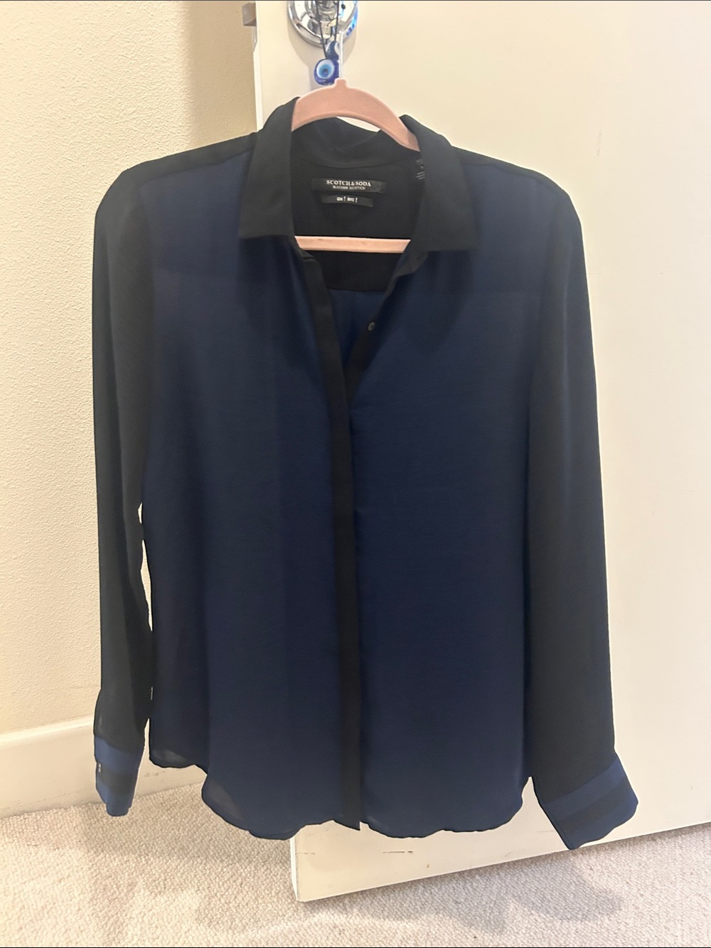 Scotch & Soda Navy and Black Long-Sleeve Button-Down Shirt